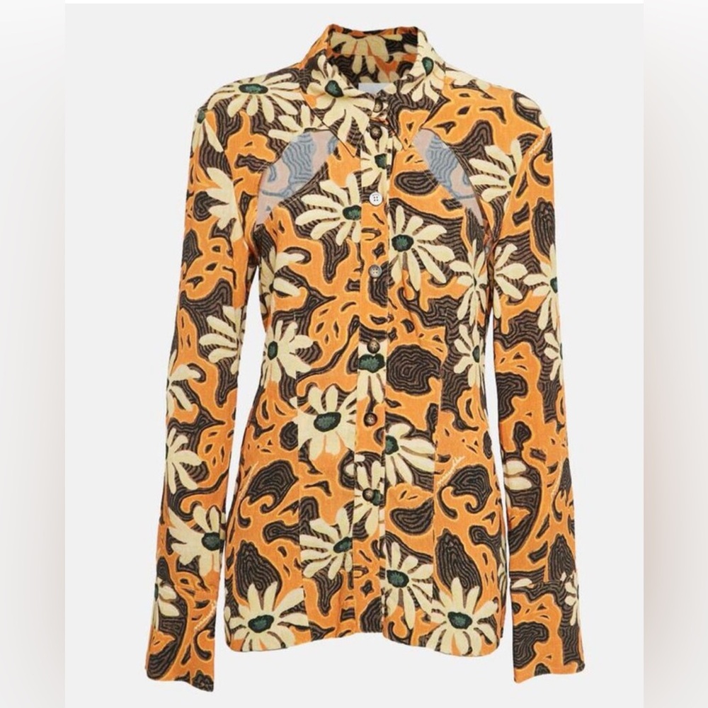 Nanushka Orange Floral Print Crepe Cut-Out Button down Top‎ XS